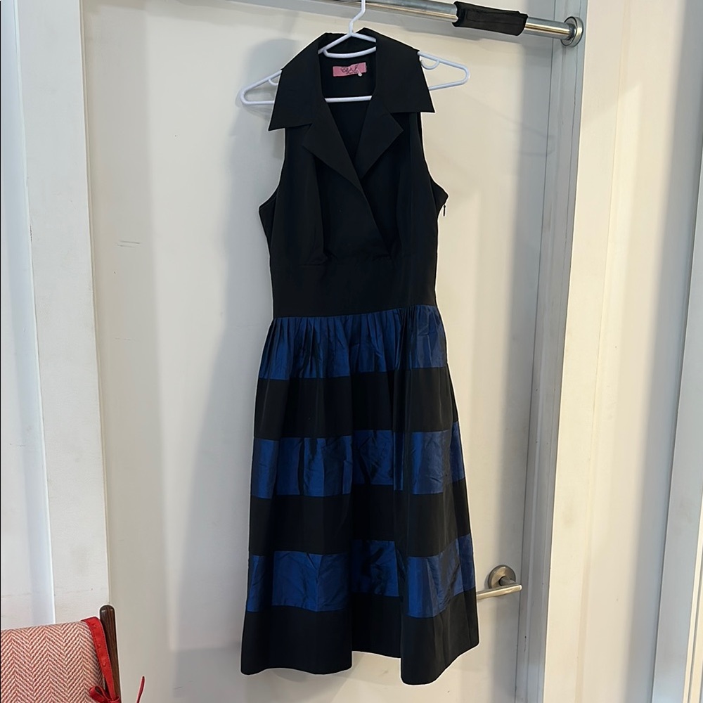 Eliza J Black and Blue Notched Collar Cocktail Dress